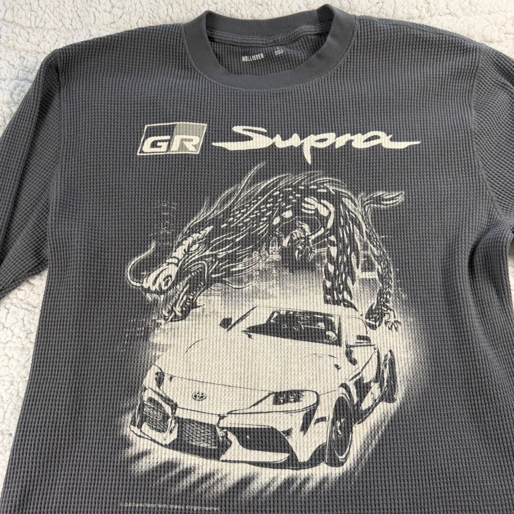 Hollister Mens Toyota GR Supra Dragon Graphic Waffle Knit Thermal Shirt Gray L